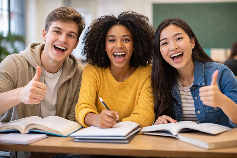 Group of students learning German