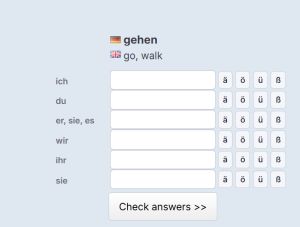 Capture d'écran des exercices de conjugaison